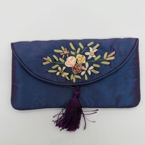 Embroidered Blue Clutch with Floral Design